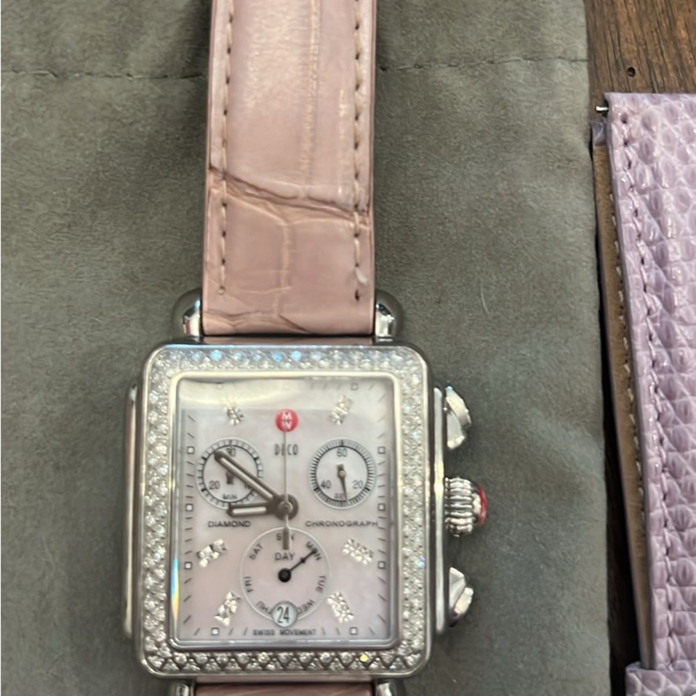 ♥️Final Price♥️Michele Diamond Deco Pink and Stainless Steel Chronograph